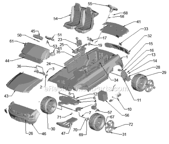 Page A Diagram and Parts List for J9564  Power Wheels Ride-On Cars